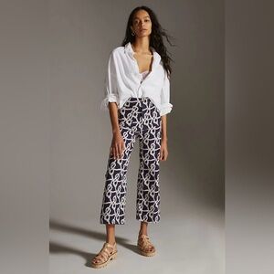 Anthropologie Maeve Colette Nautical Rope Print Cropped Wide-Leg Pants Sz 27